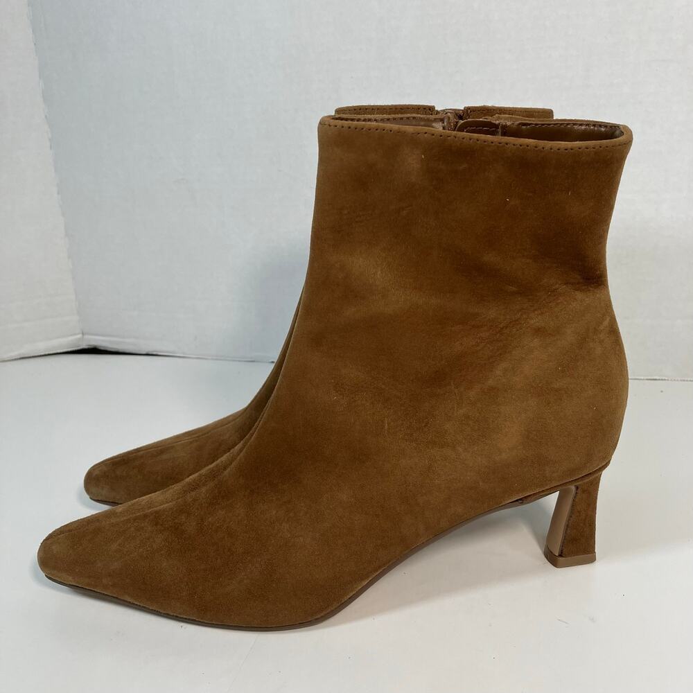 Steve Madden Sz 7.5 Kapital Pointed Toe Sculpted Heel Ankle Boots Chestnut Suede